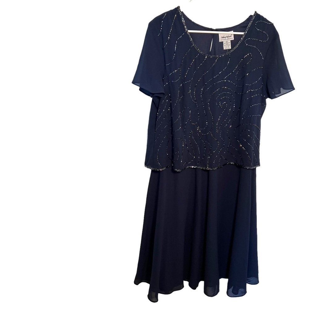 Vintage Anthony Richards Women's Size 14 Beaded Dance Dress Navy Blue 059115